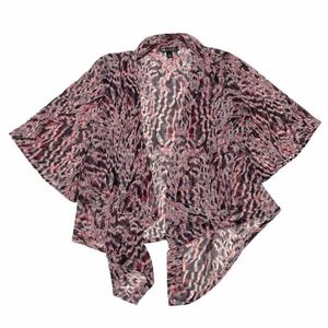 I.n Studio Sheer Pink Animal Print Drapey Open Front Cardigan Sweater